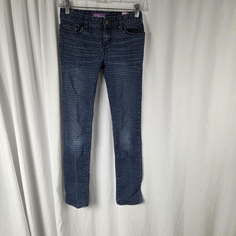 Old Navy Jeans Girls 10 Blue Super Skinny Stretch Geometric Print Denim